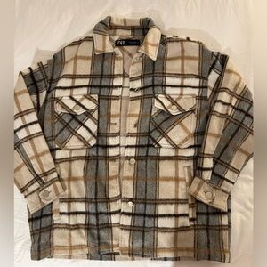 Zara Plaid Button-Up shacket